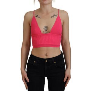 Dsquared² Pink Ribbed Knit Bra Cropped Spaghetti Strap Women's Top (Pre-Owned)